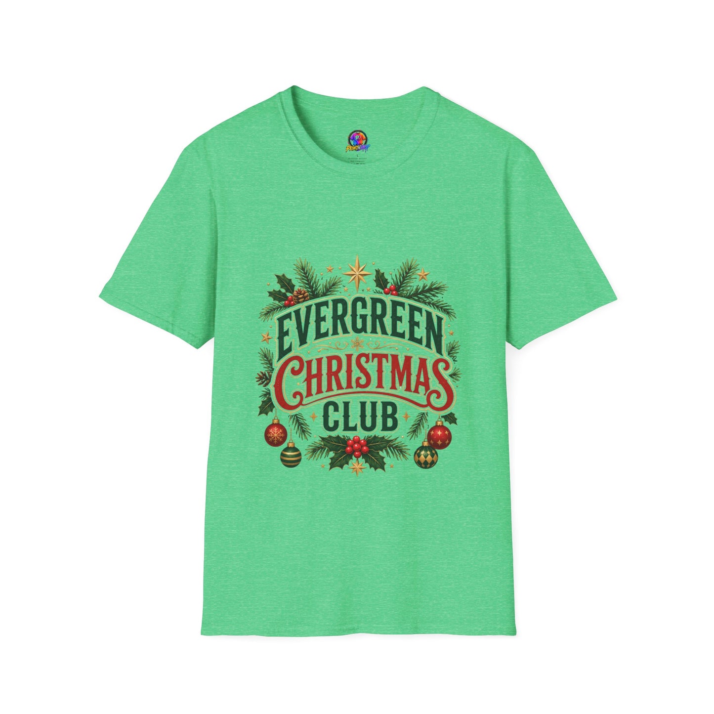 Evergreen Christmas Club T-Shirt — Vintage Holiday Pine & Ornaments Tee