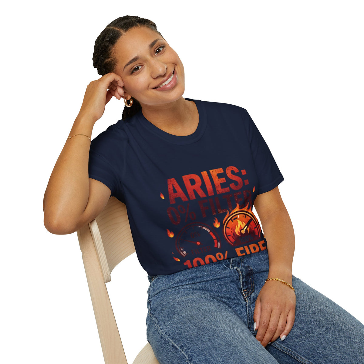Aries T-Shirt — "Aries: 0% Filter, 100% Fire" Bold Zodiac Tee