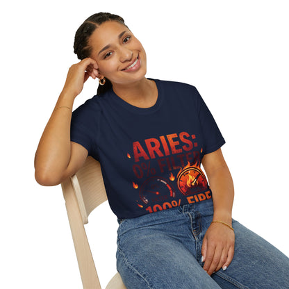 Aries T-Shirt — "Aries: 0% Filter, 100% Fire" Bold Zodiac Tee