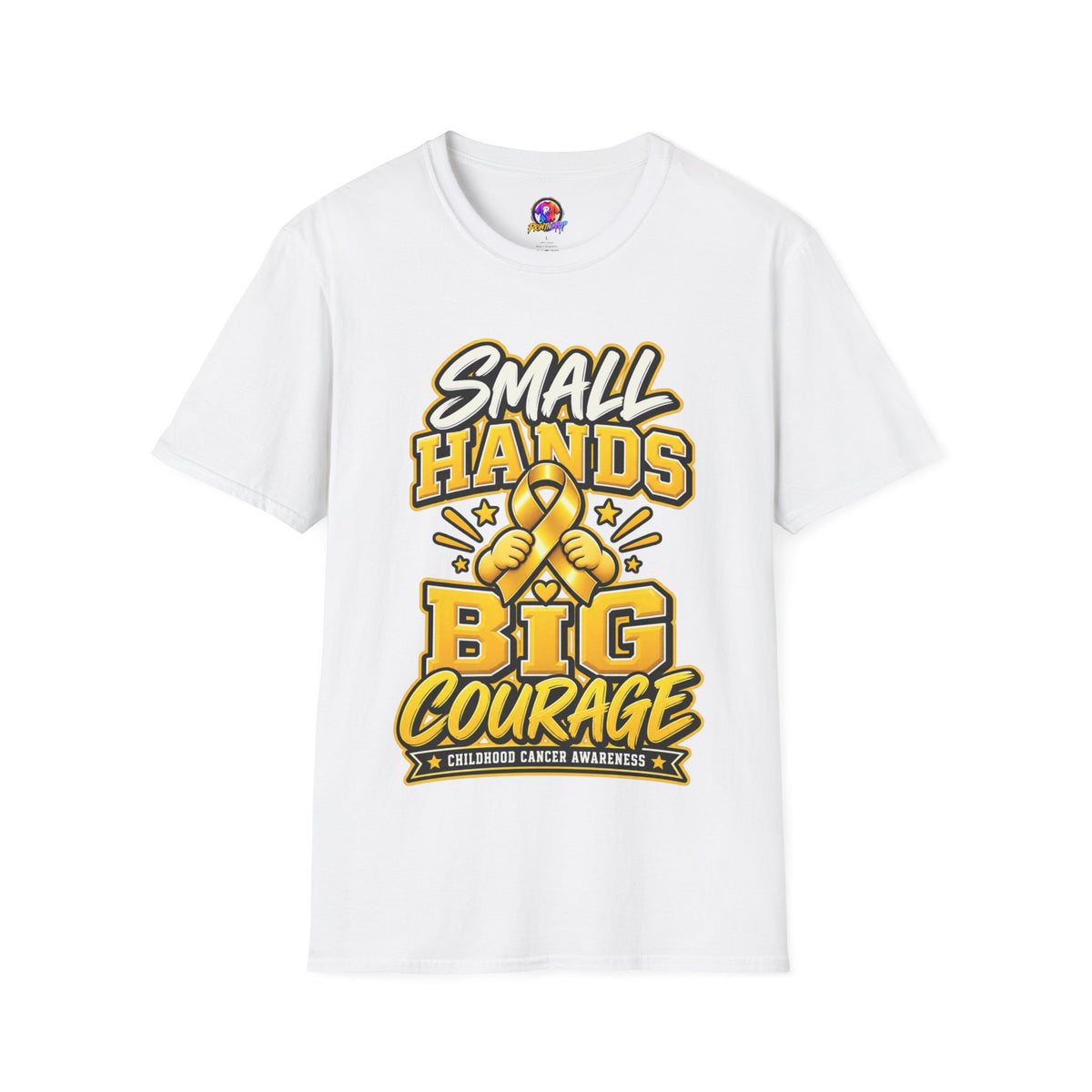 Children's Cancer Awareness T-Shirt — "Small Hands Big Courage" Yellow Ribbon