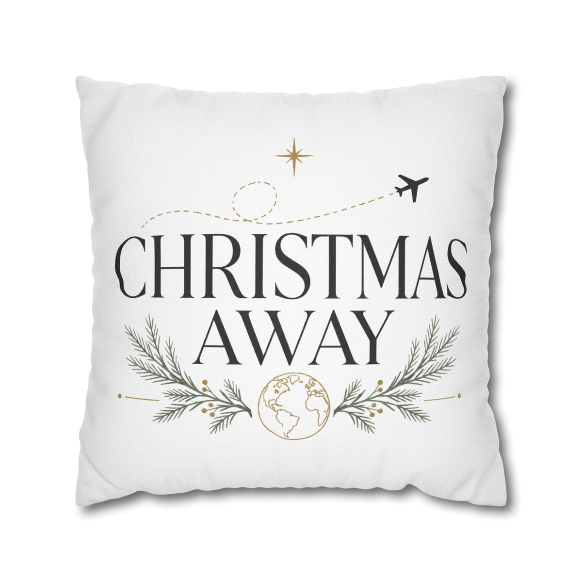 Christmas Away Square Pillowcase – Travel-Themed Holiday Decorative Pillow