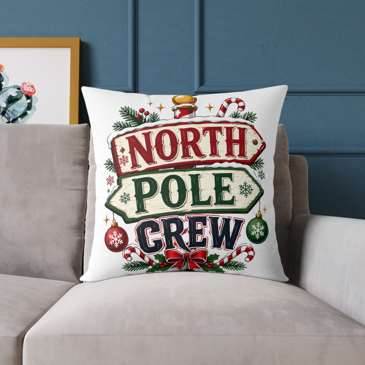 Christmas North Pole Crew Pillow - Christmas Holiday Decorative Throw Pillow