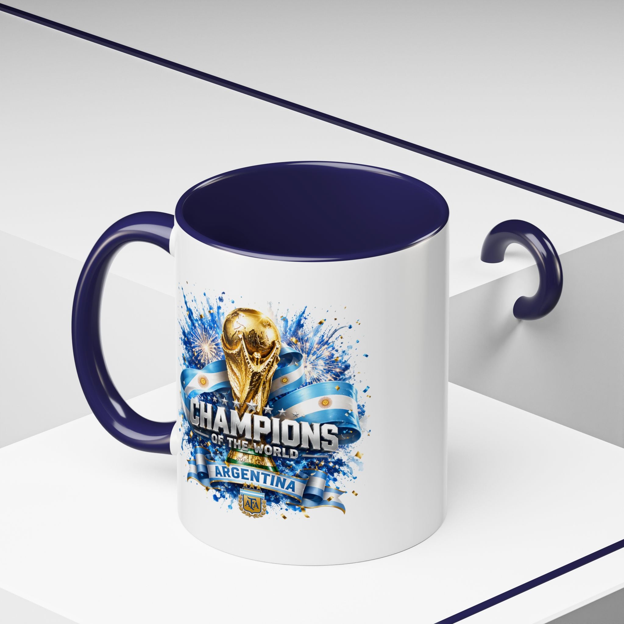 Argentina World Champions Coffee Mug — 'Champions of the World' Soccer Trophy Design
