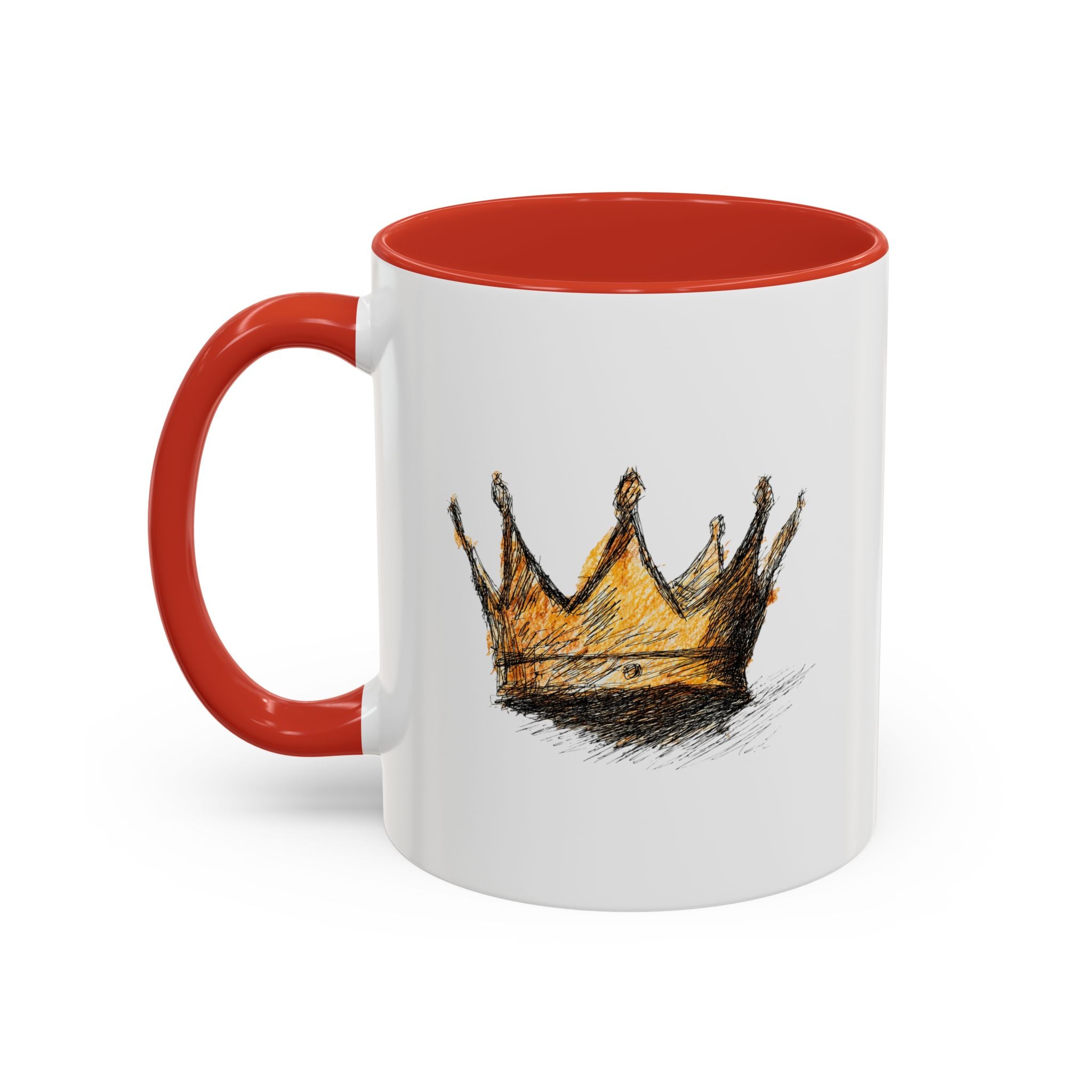 Royal Crown Accent Coffee Mug — Hand-Sketched Gold Crown Design
