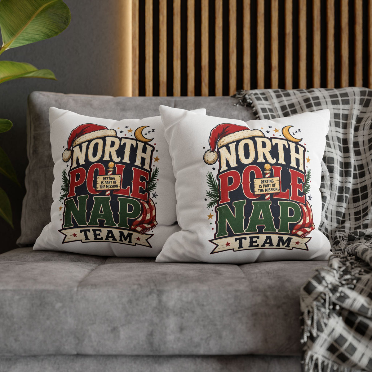 Christmas North Pole Nap Team Pillowcase — Funny Christmas Holiday Throw Pillow Cover