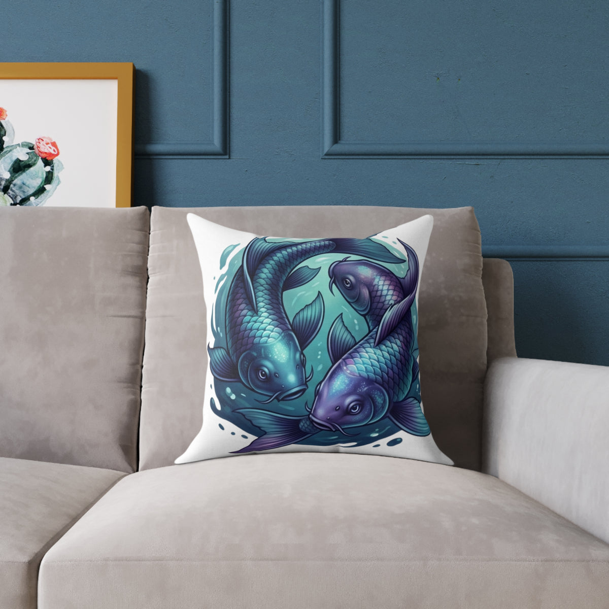 Pisces Zodiac Navy Blue Square Poly Canvas Pillow