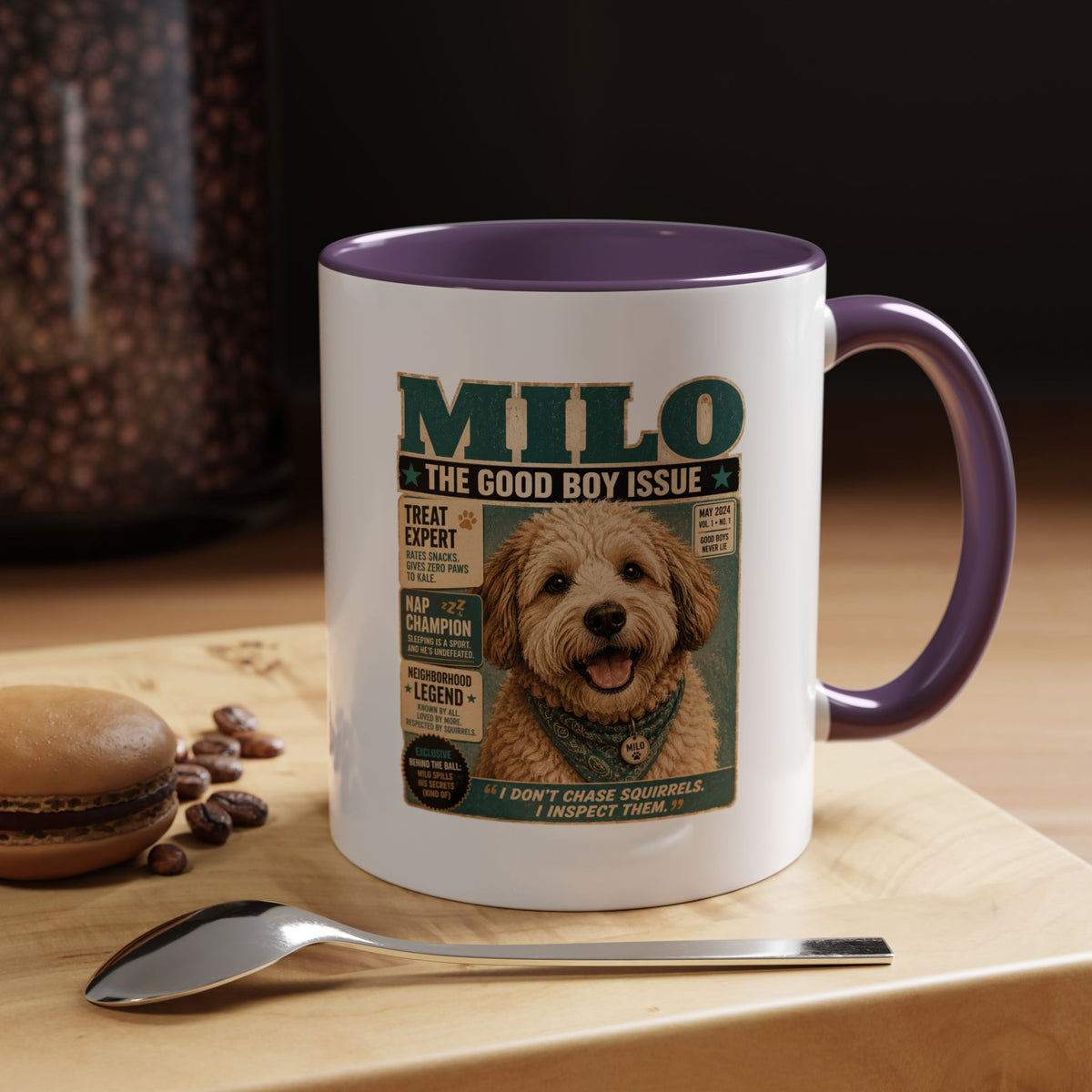 Milo Bailey Dog Dad Mom Milo 'The Good Boy Issue' Accent Coffee Mug – Cute Dog Magazine Cover Design