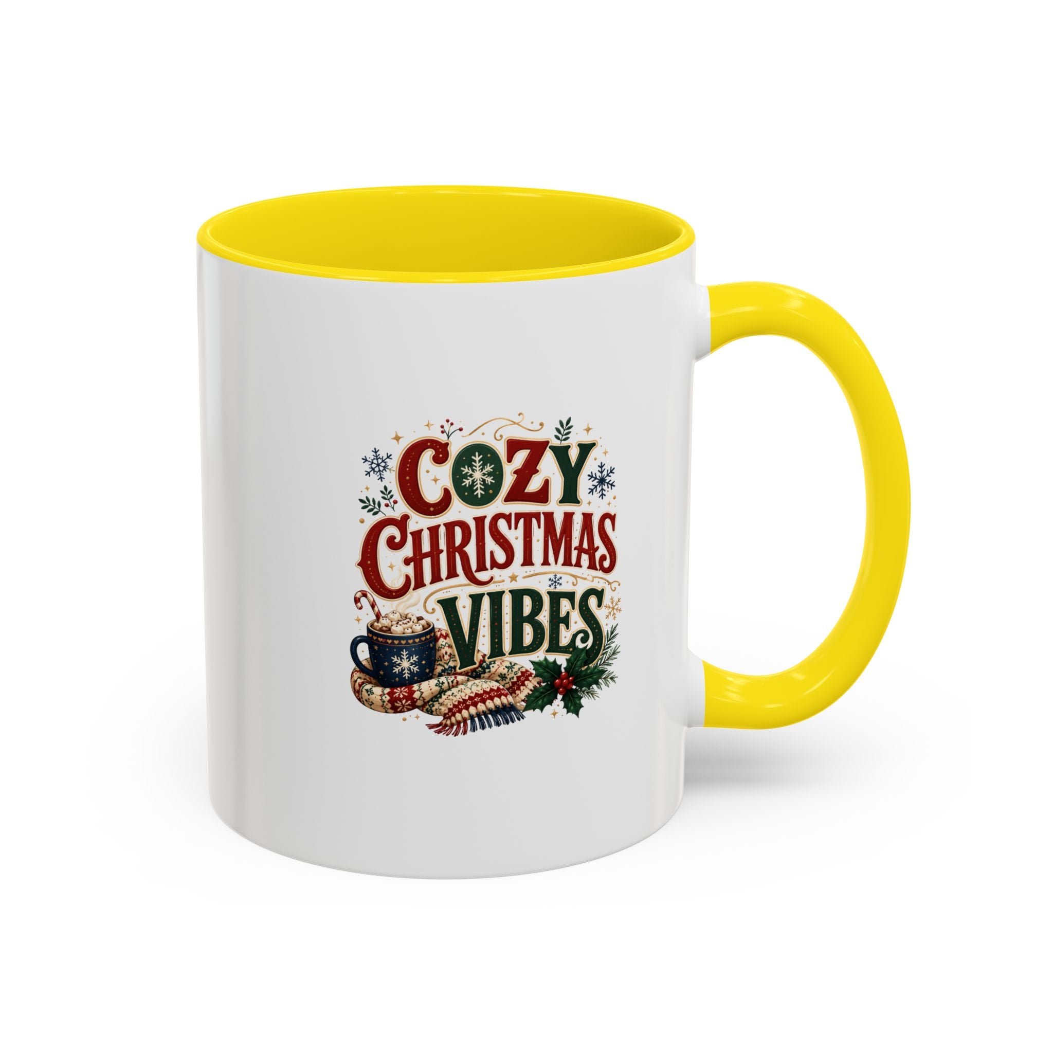 Cozy Christmas Vibes Accent Coffee Mug — Holiday Hot Cocoa Mug
