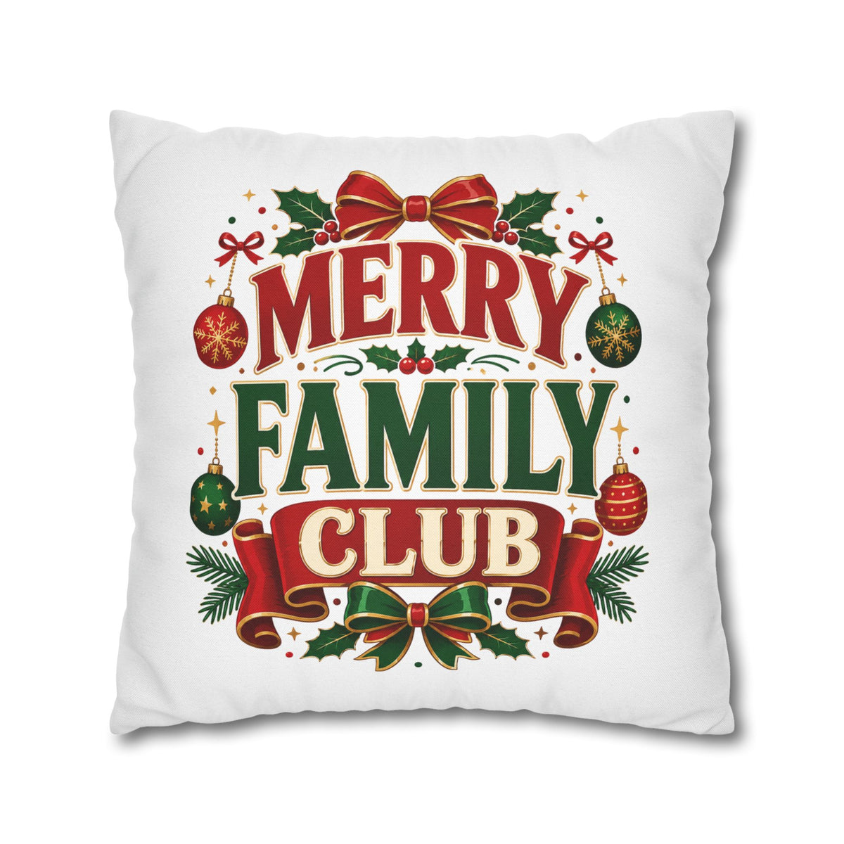 Merry Family Club Christmas Pillowcase — Festive Holiday Decorative Throw Pillow