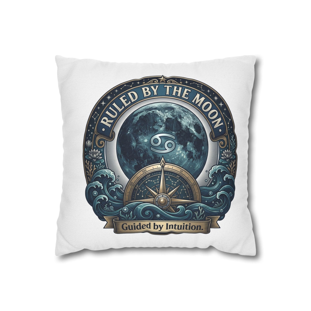 Ruled by the Moon Cancer Zodiac Pillowcase — 'Guided by Intuition' Decorative Throw Pillow Cover