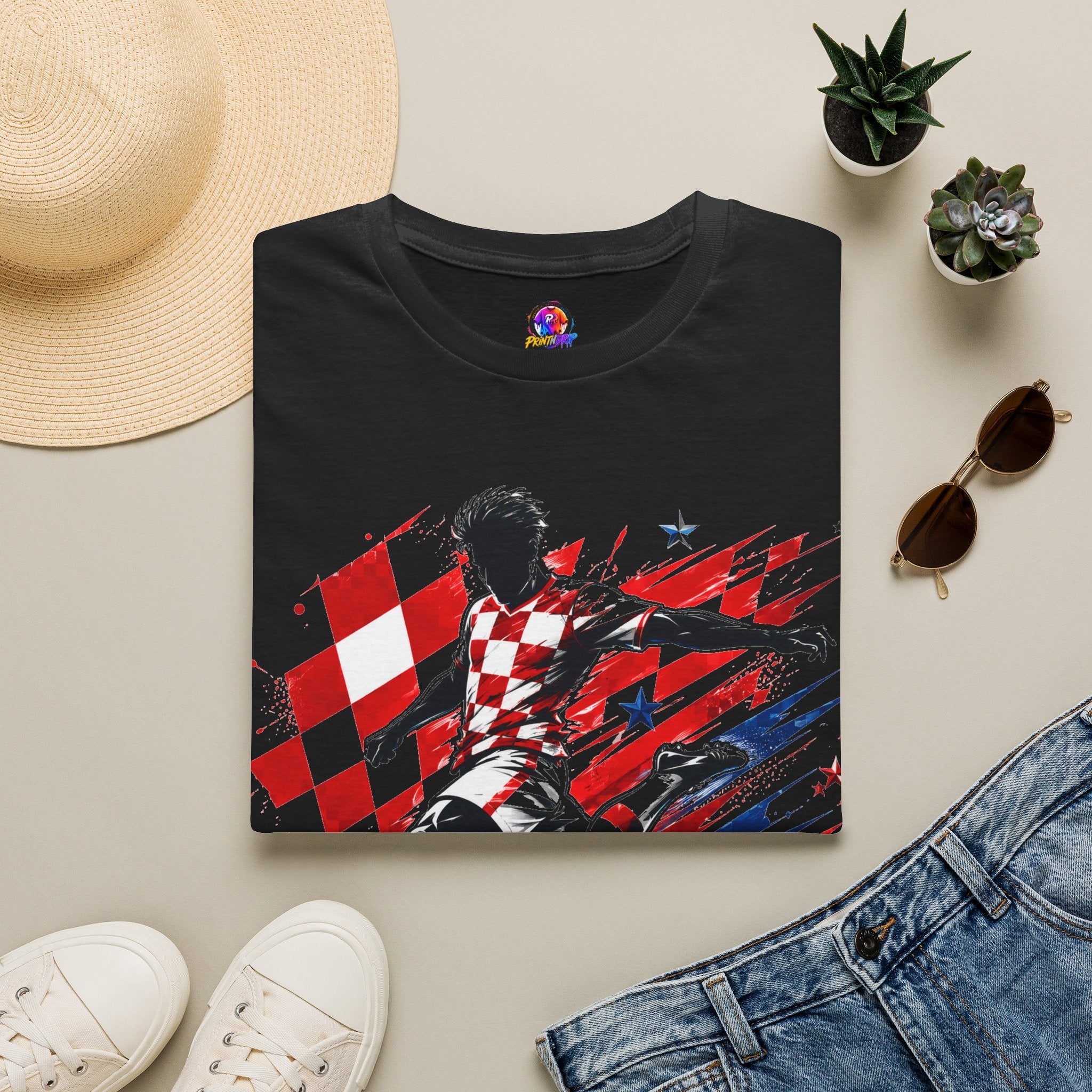 Checkered Glory T-Shirt — Croatia Soccer Fan Tee