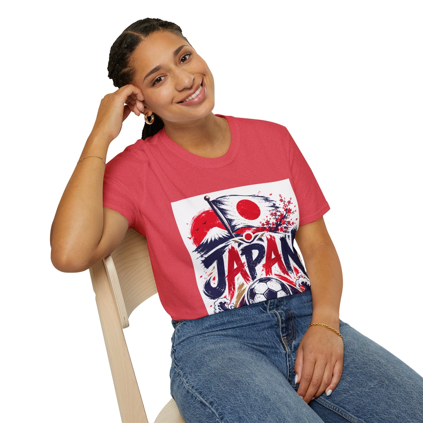 Japan Soccer T-Shirt — Japanese Flag & Cherry Blossom Football Graphic