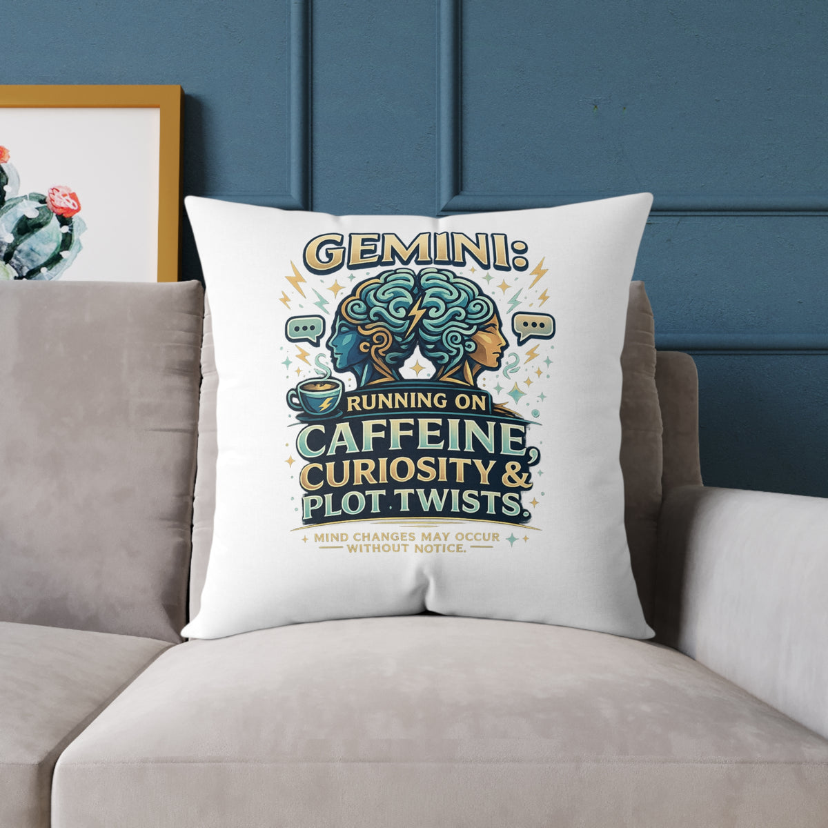 Gemini Zodiac Running On Caffeine Square Poly Canvas Pillow
