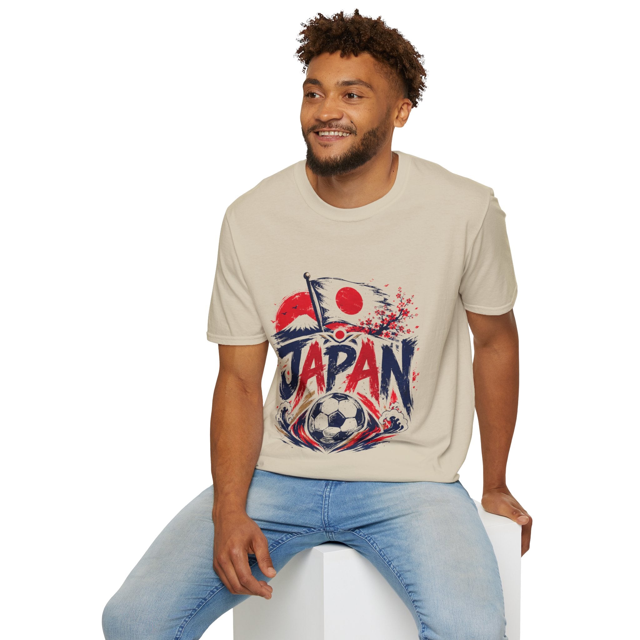 Japan Soccer T-Shirt — Japanese Flag & Cherry Blossom Football Graphic