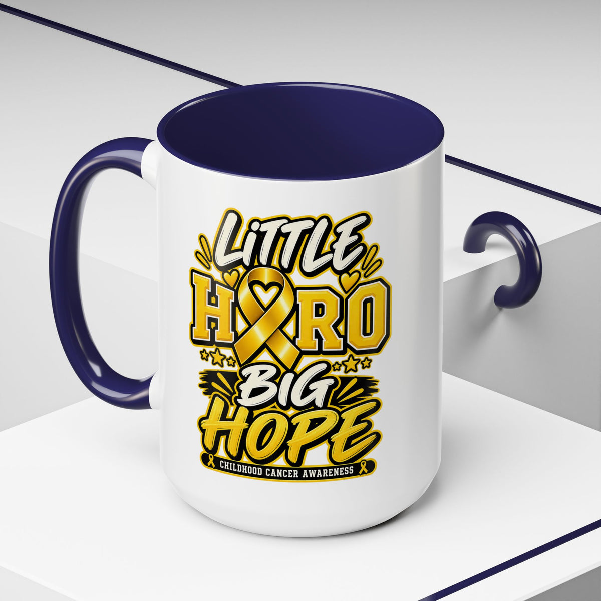 Little Hero Big Hope Coffee Mug — Childhood Cancer Awareness Accent Mug (11/15 oz)