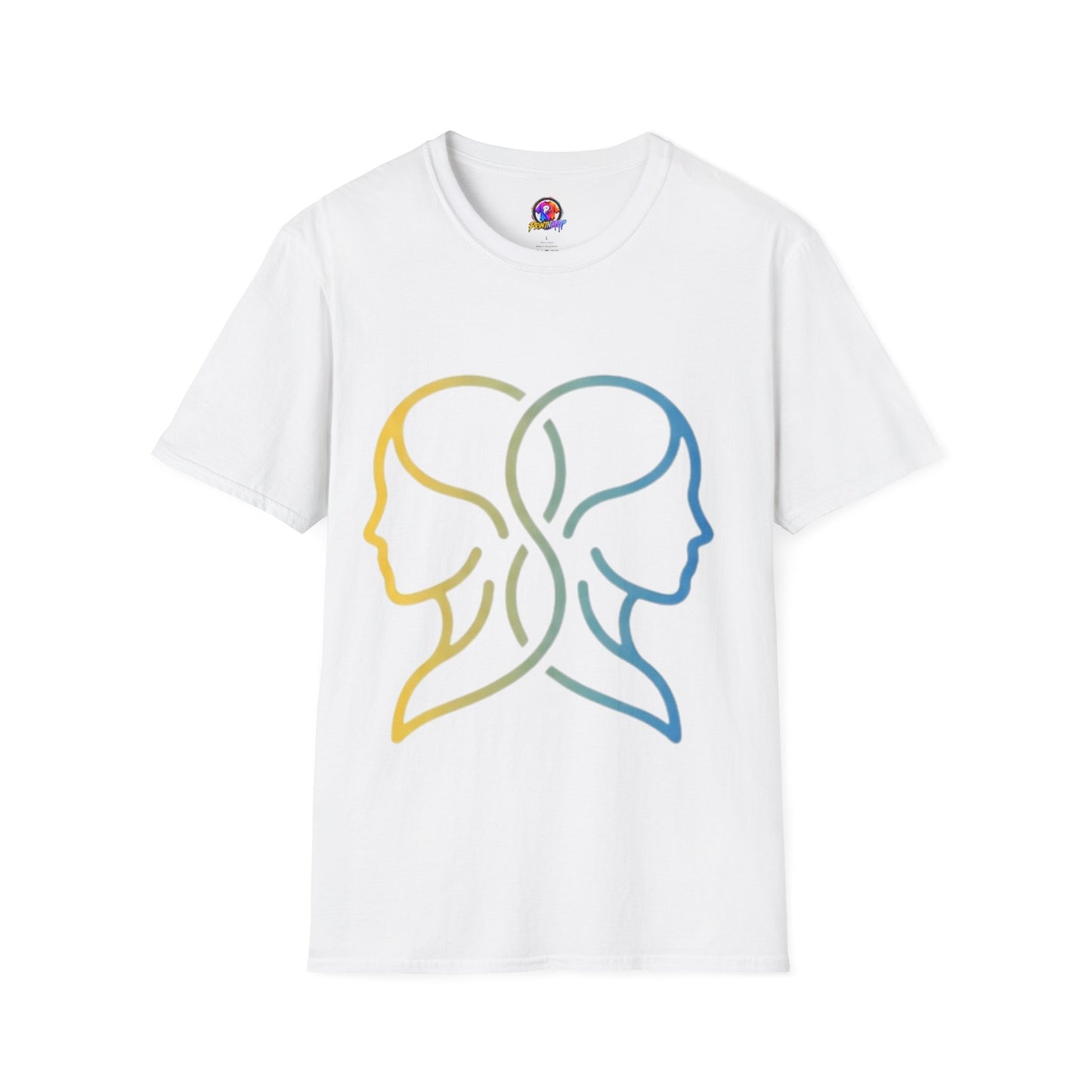 Twin Profile Line Art T‑Shirt — Gradient Sisterhood Outline Tee