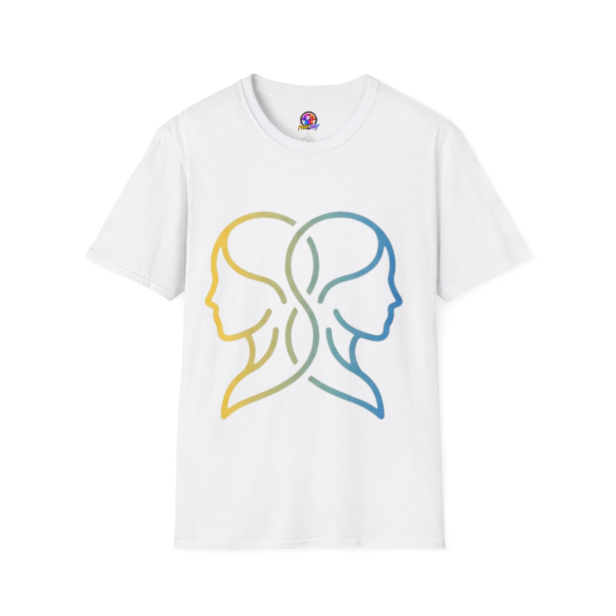 Twin Profile Line Art T‑Shirt — Gradient Sisterhood Outline Tee