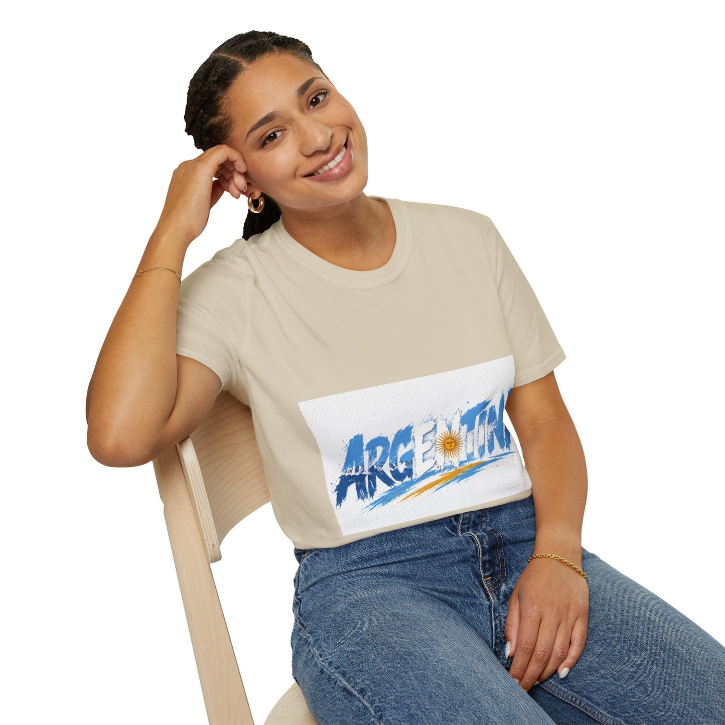Argentina Graphic T-Shirt — Argentina Typography Tee with Sun & Flag Colors