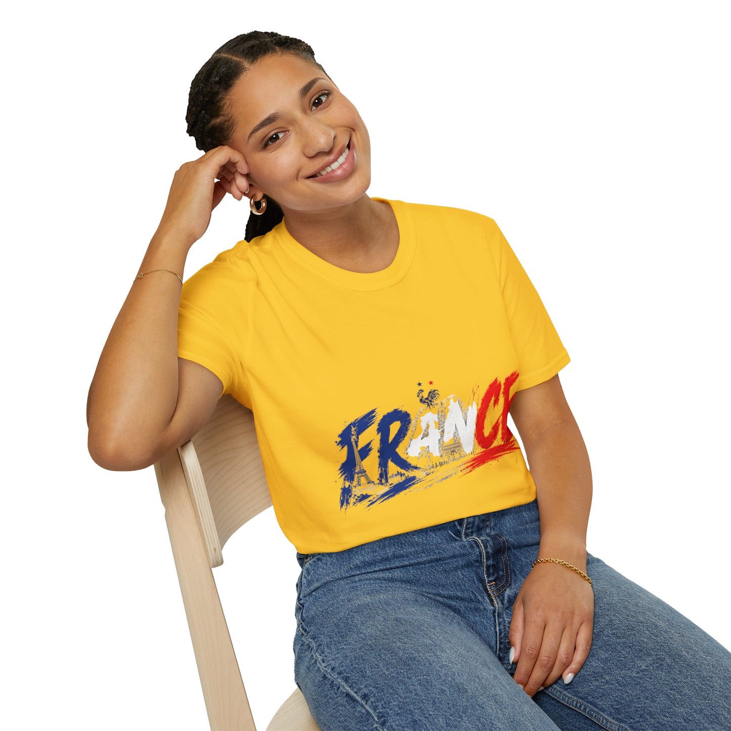 France Brushstroke Graphic T-Shirt — Tricolor Soccer/Travel Fan Tee