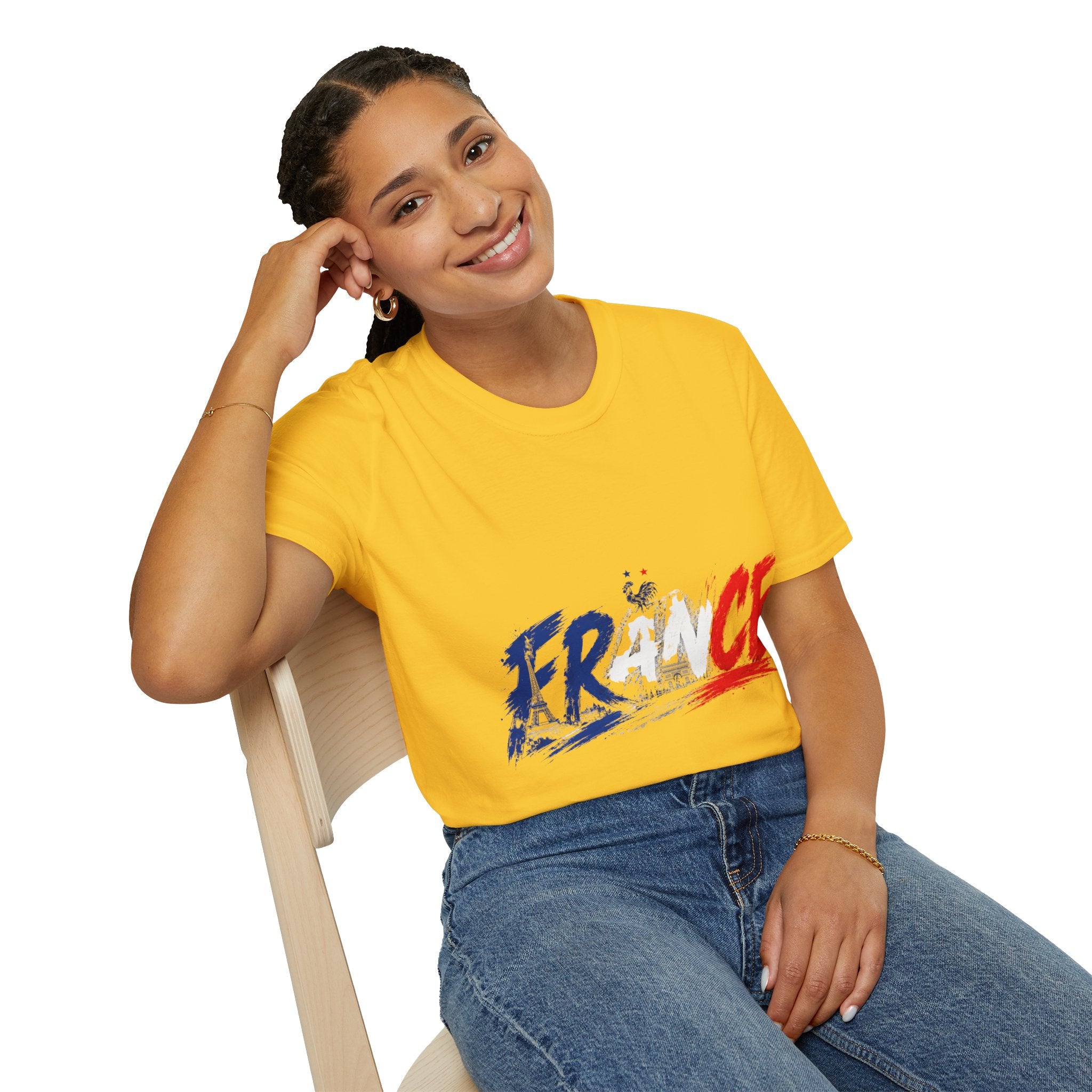 France Brushstroke Graphic T-Shirt — Tricolor Soccer/Travel Fan Tee