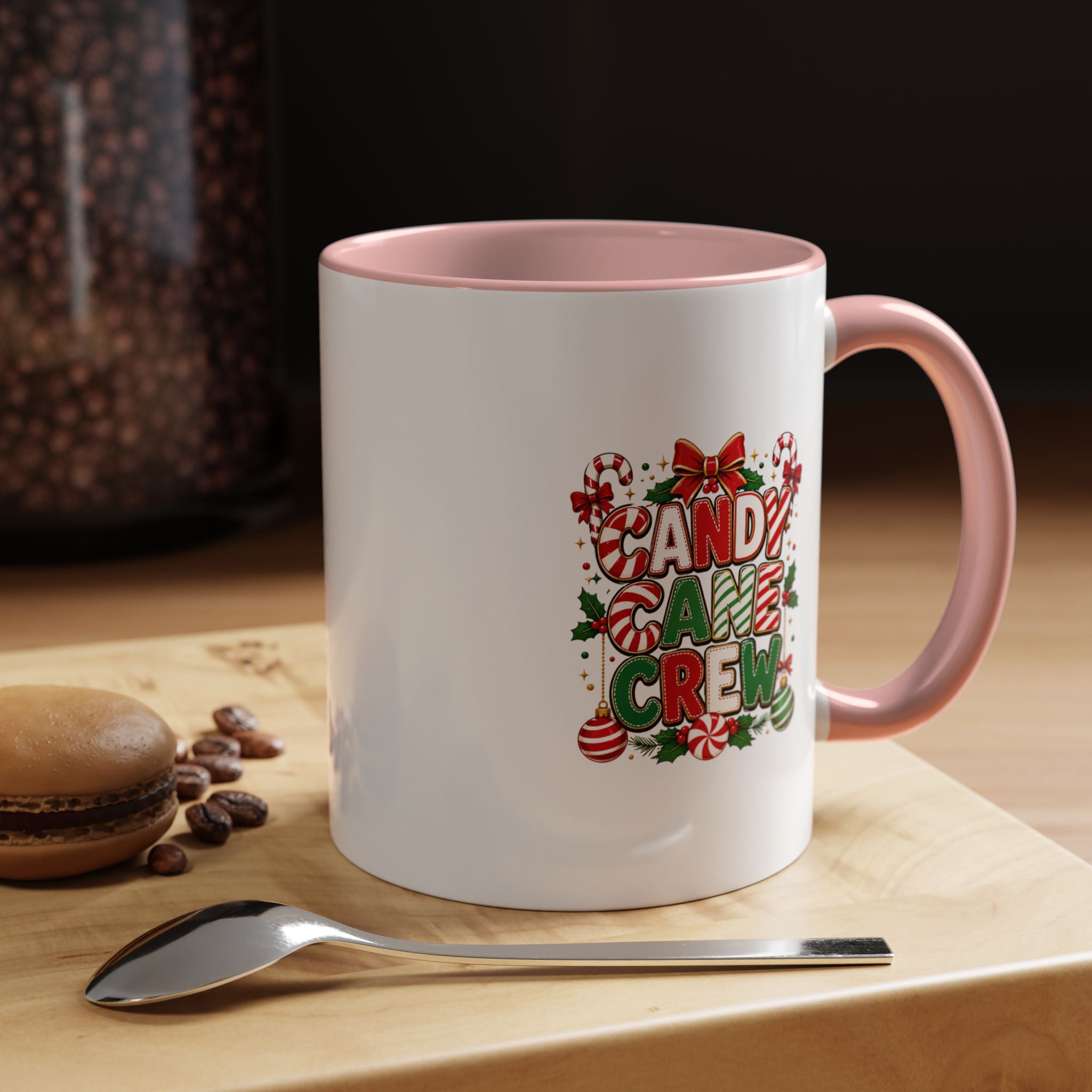 Candy Cane Crew Accent Coffee Mug — Christmas Holiday Hot Cocoa Cup