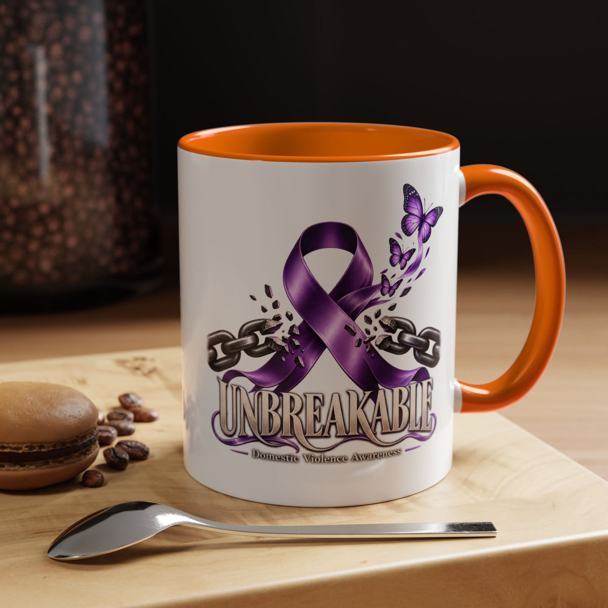 Unbreakable Purple Ribbon Coffee Mug —Domestic Violence Awareness Support Accent Mug