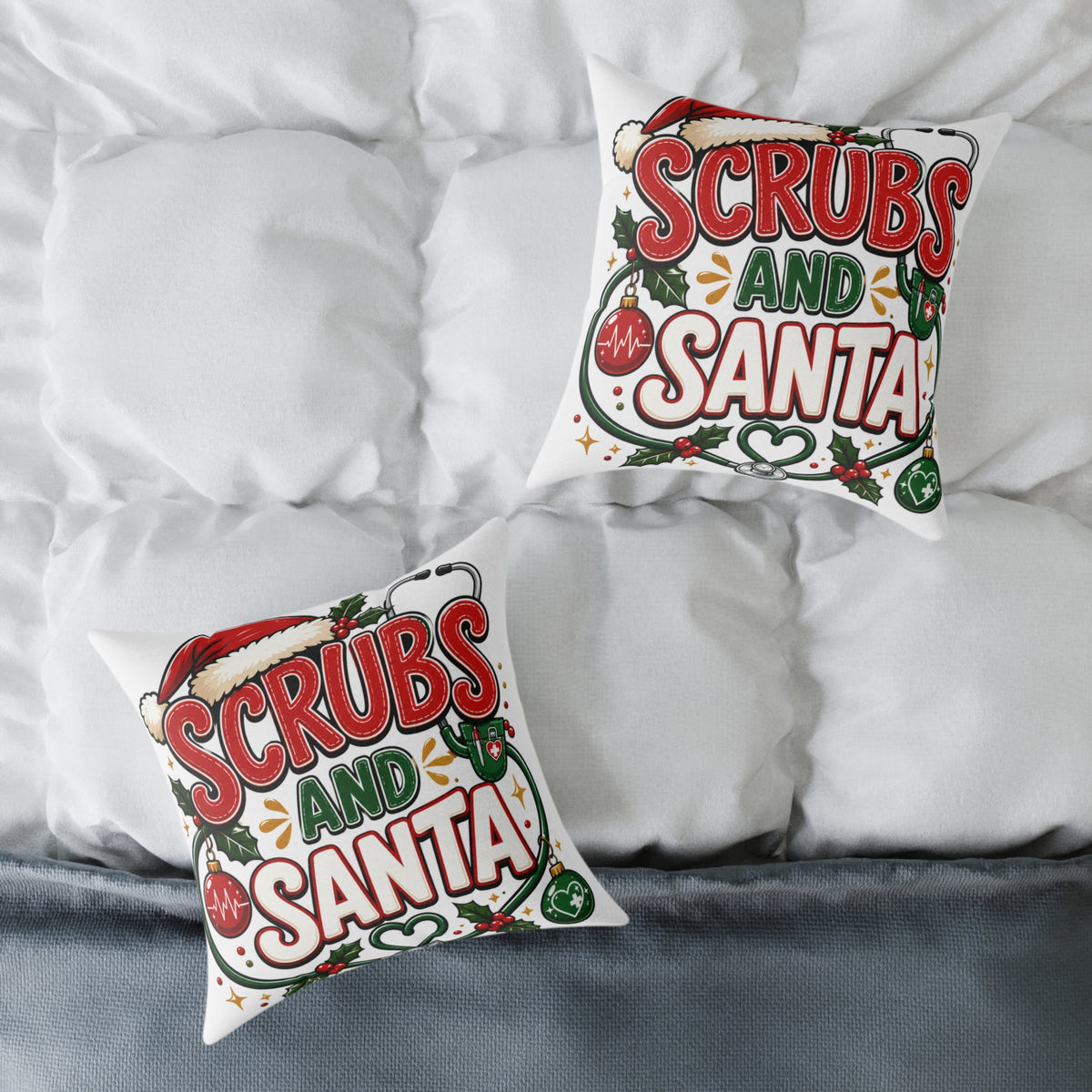 Scrubs and Santa Christmas Pillow — Holiday Nurse Throw Pillow
