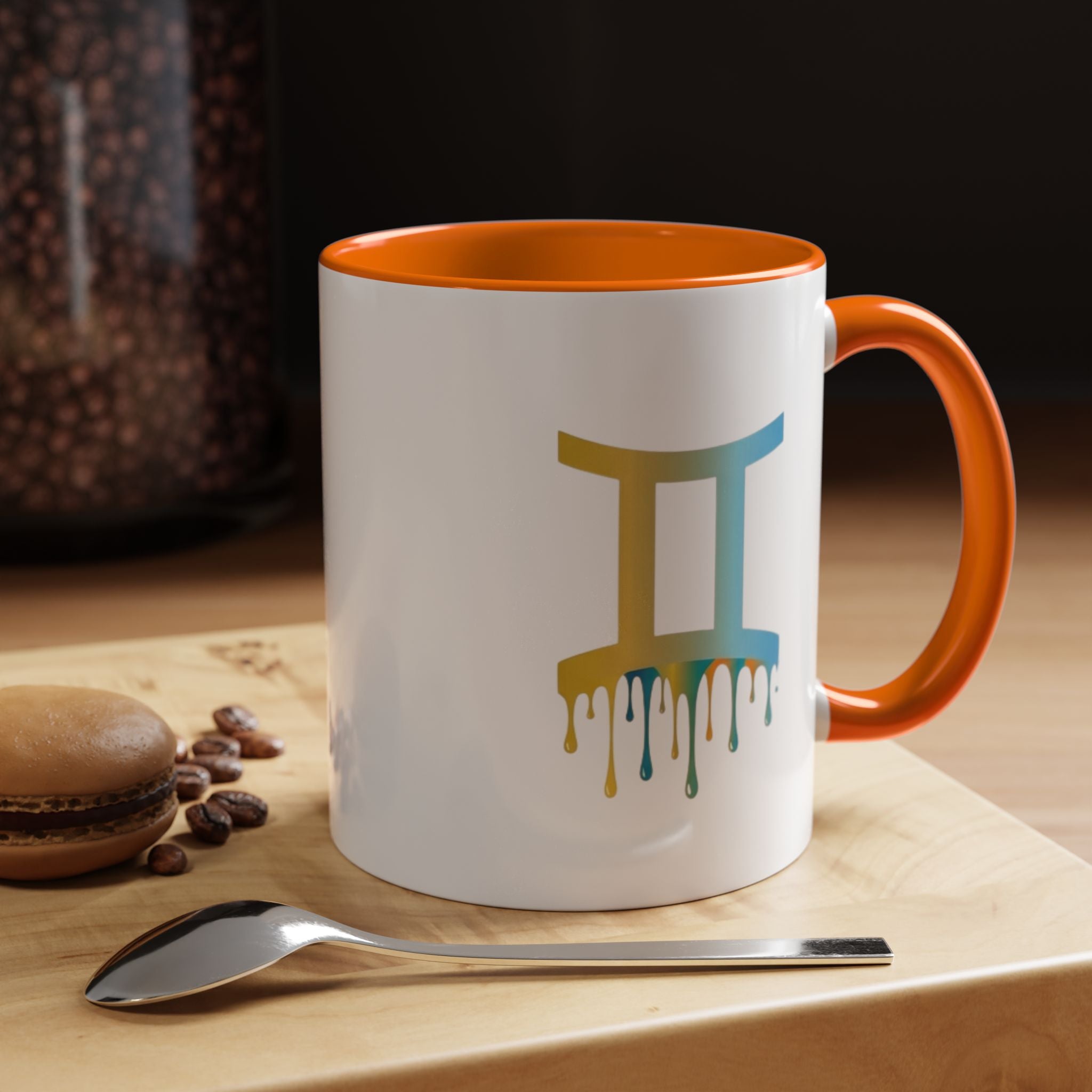 Gemini Zodiac Coffee Mug - Dripping Rainbow Gemini Symbol Accent Mug