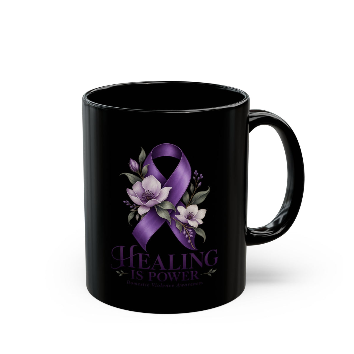 Healing Has Power Purple Ribbon Domestic Violence Awareness Mug