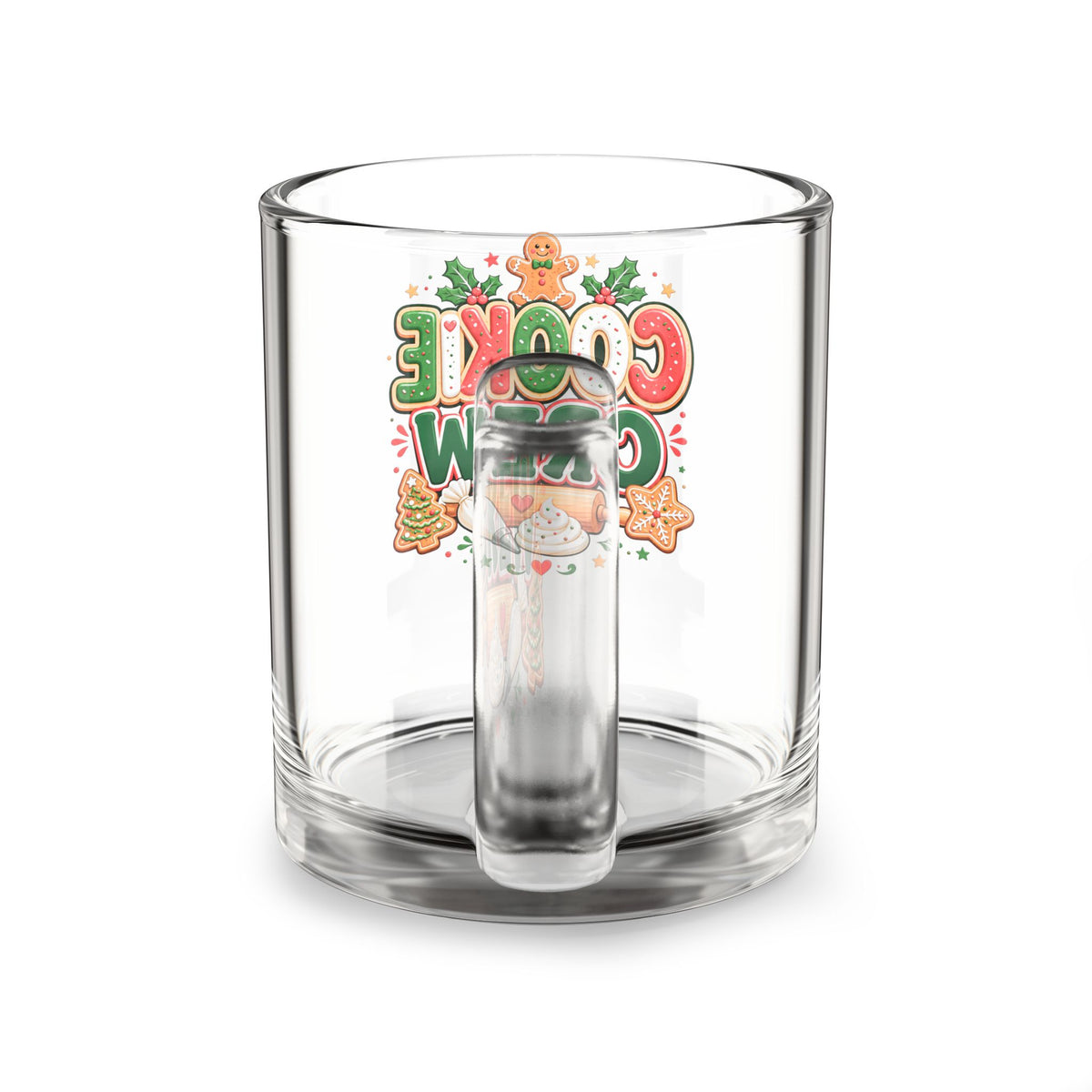 Christmas Glass Mug 10 oz Cookie Crew Glass Mug — 10oz Christmas Cookie Baking Design