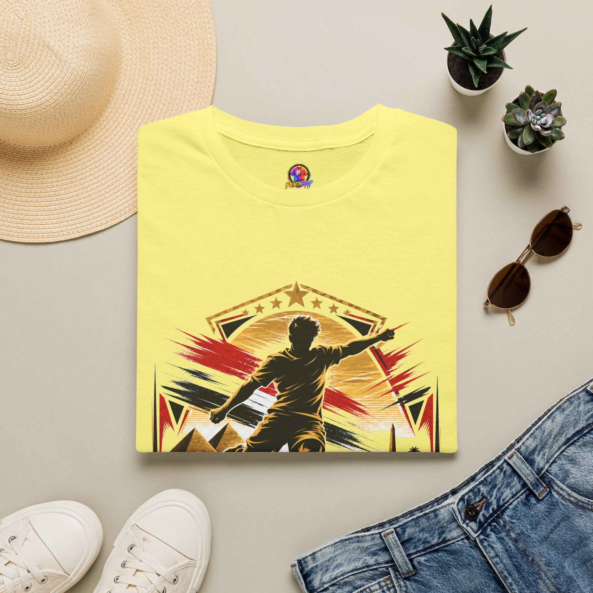 Egypt Soccer Player Nile Fire Graphic T-Shirt — Retro Athletic Team Tee