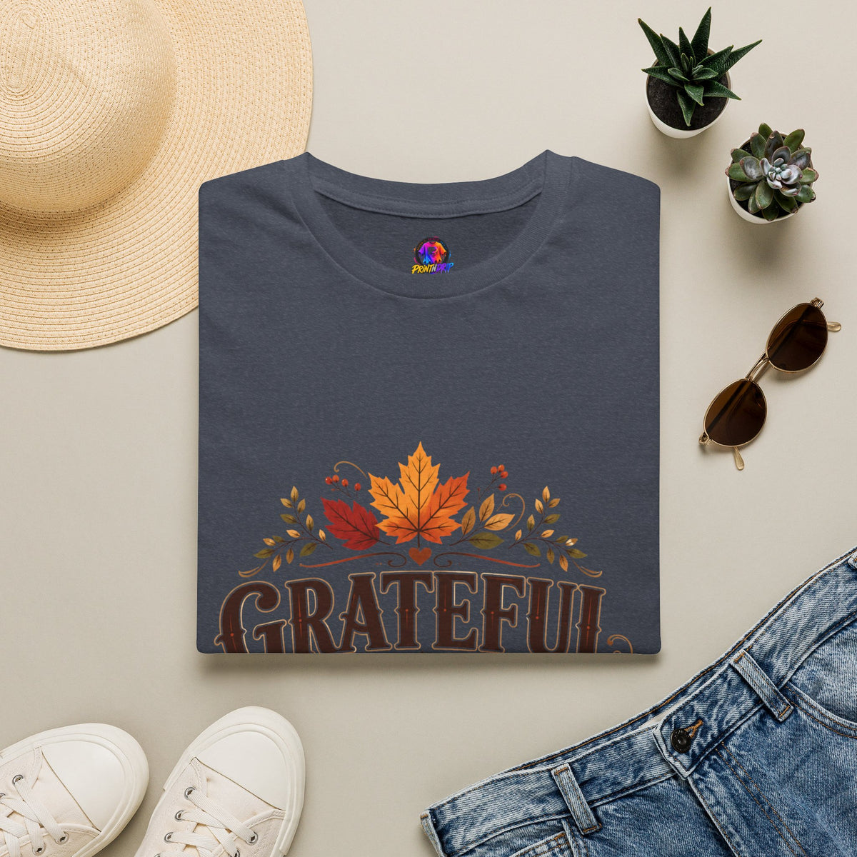 Thanksgiving T-Shirt Grateful Heart T-Shirt — Autumn Leaves Thanksgiving Tee