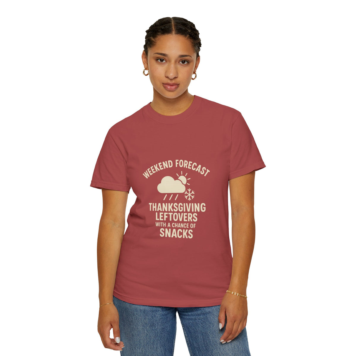 Thanksgiving Leftovers T-Shirt — “Weekend Forecast: Thanksgiving Leftovers with a Chance of Snacks” - Trending Now - October 2026