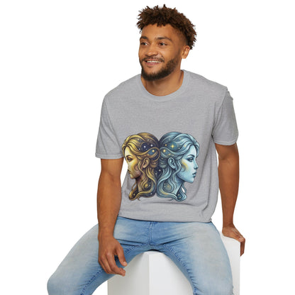Zodiac Gemini Sun & Moon T-Shirt — Dual Faces Cosmic Design