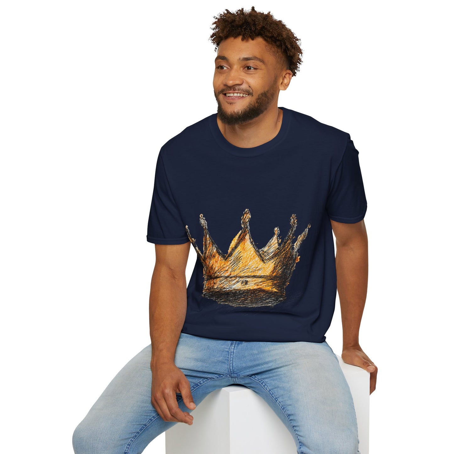 Crowned Sketch T‑Shirt — Hand‑Drawn Gold Crown Graphic Tee