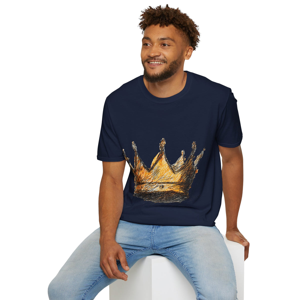 Crowned Sketch T‑Shirt — Hand‑Drawn Gold Crown Graphic Tee