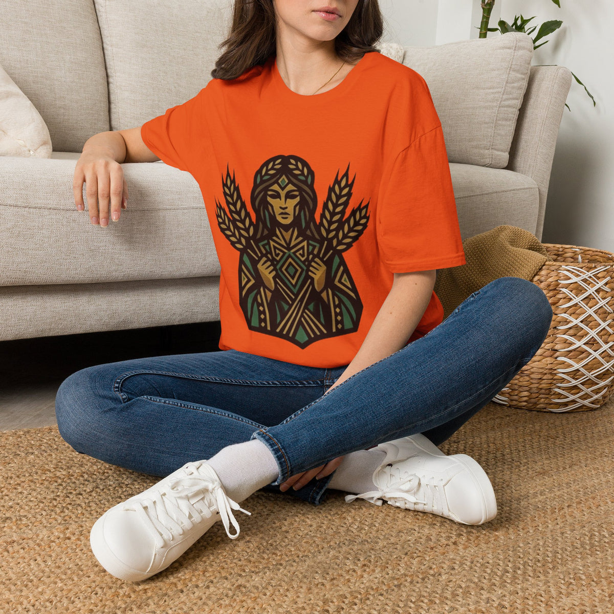 Harvest Goddess T-Shirt — Wheat Spirit Floral Pagan Shirt