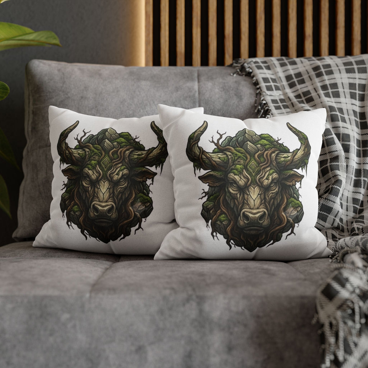 Taurus Forest Bull Decorative Pillowcase — Mythic Woodland Ox Accent Cushion