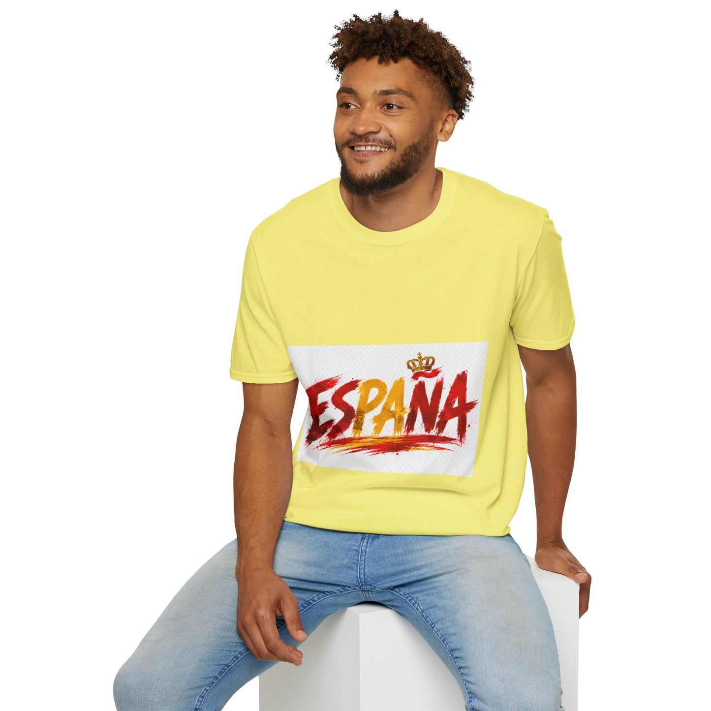 Spain  Graphic T-Shirt — Spanish Flag Brushstroke Design with Crown