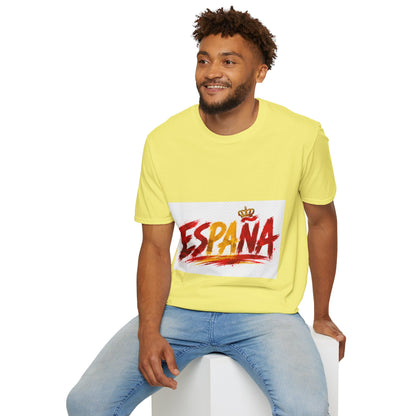 Spain  Graphic T-Shirt — Spanish Flag Brushstroke Design with Crown