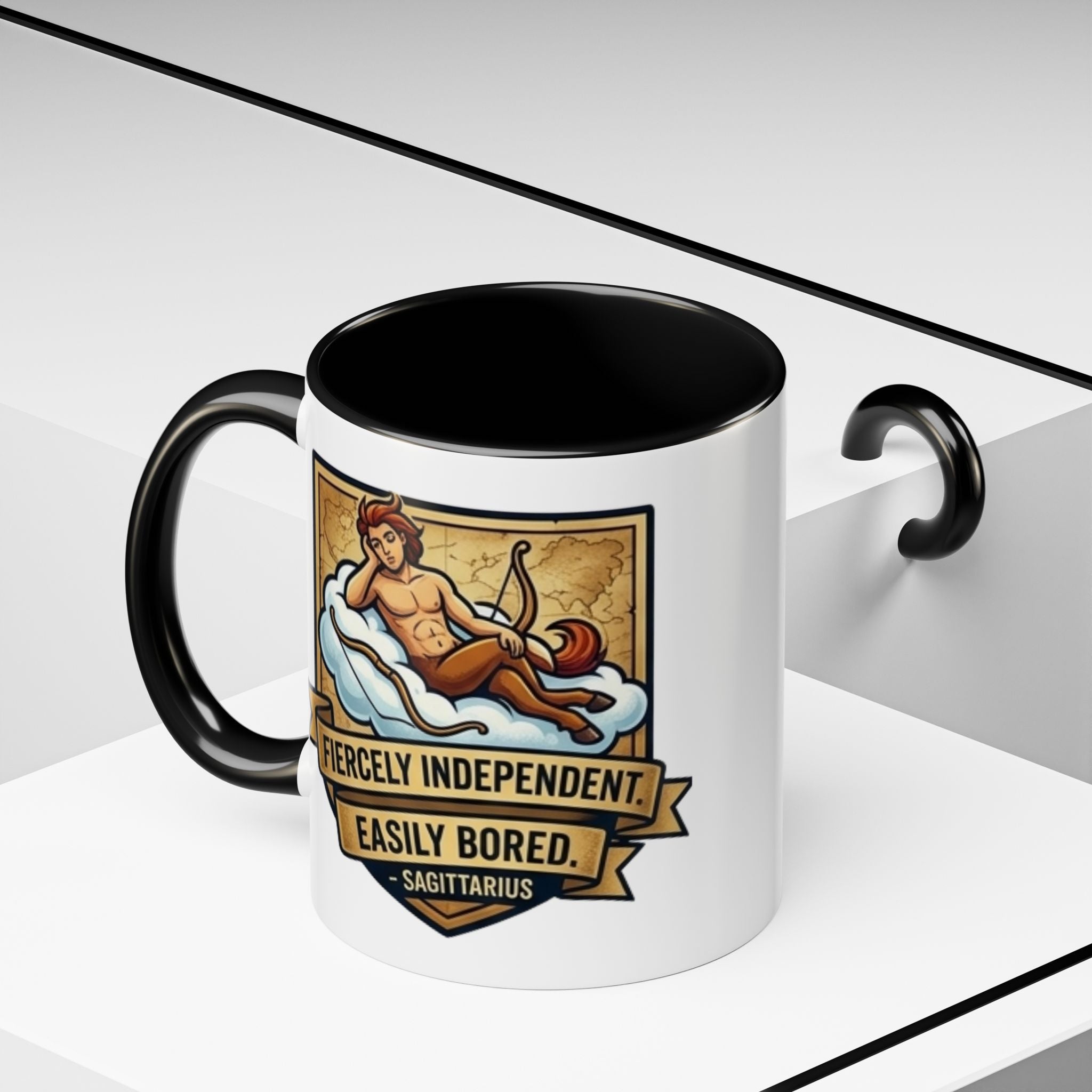 Sagittarius Coffee Mug — "Fiercely Independent, Easily Bored" Zodiac Accent Mug (11/15 oz)