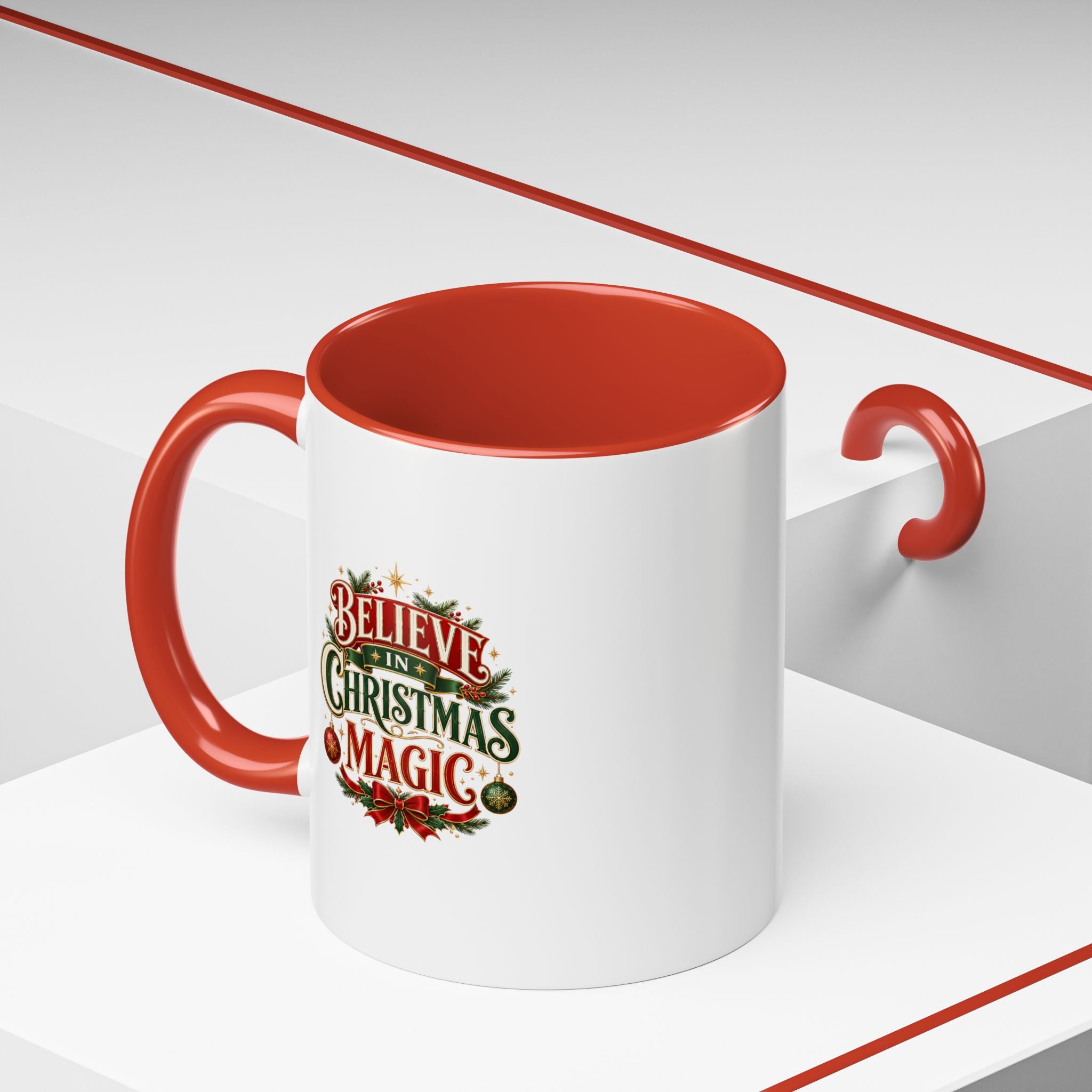 Believe in Christmas Magic Accent Coffee Mug — Festive Holiday ,Ceramic