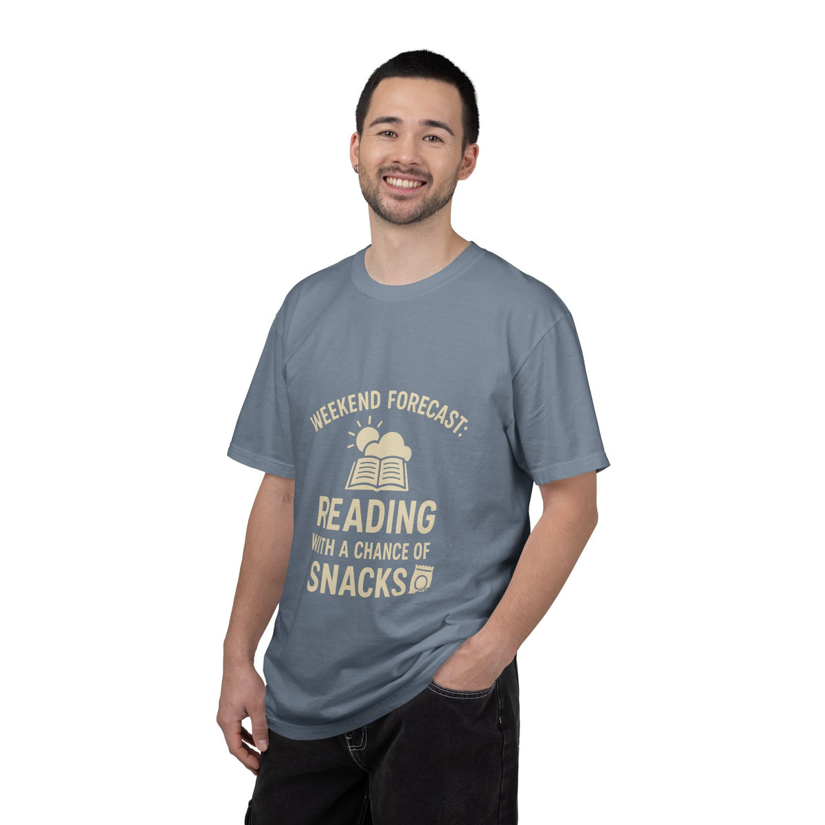 Reading & Snacks T-Shirt — "Weekend Forecast: Reading with a Chance of Snacks" - Trending Now - October 2026
