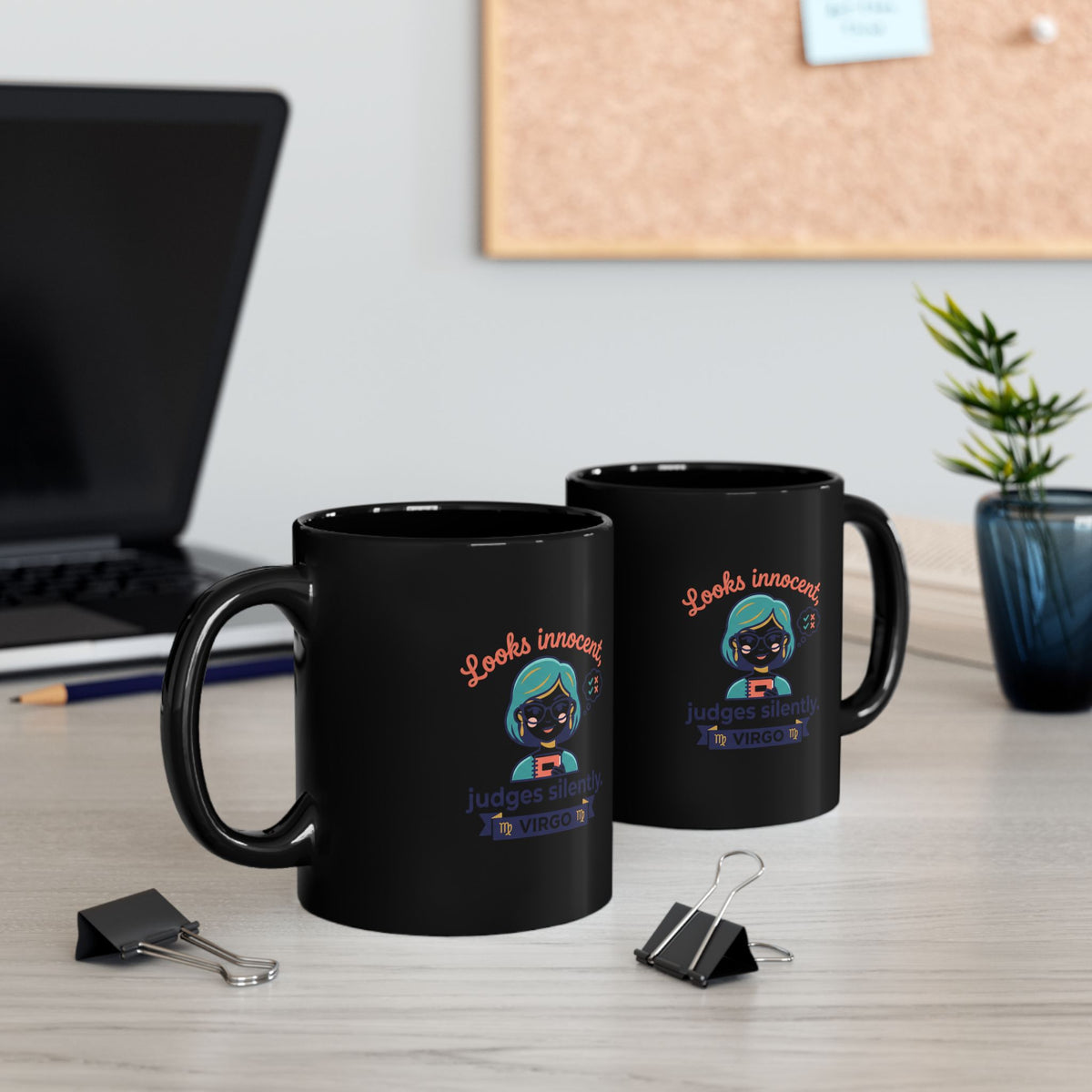 Virgo Zodiac Mug — "Looks Innocent, Judges Silently" Black Coffee Cup