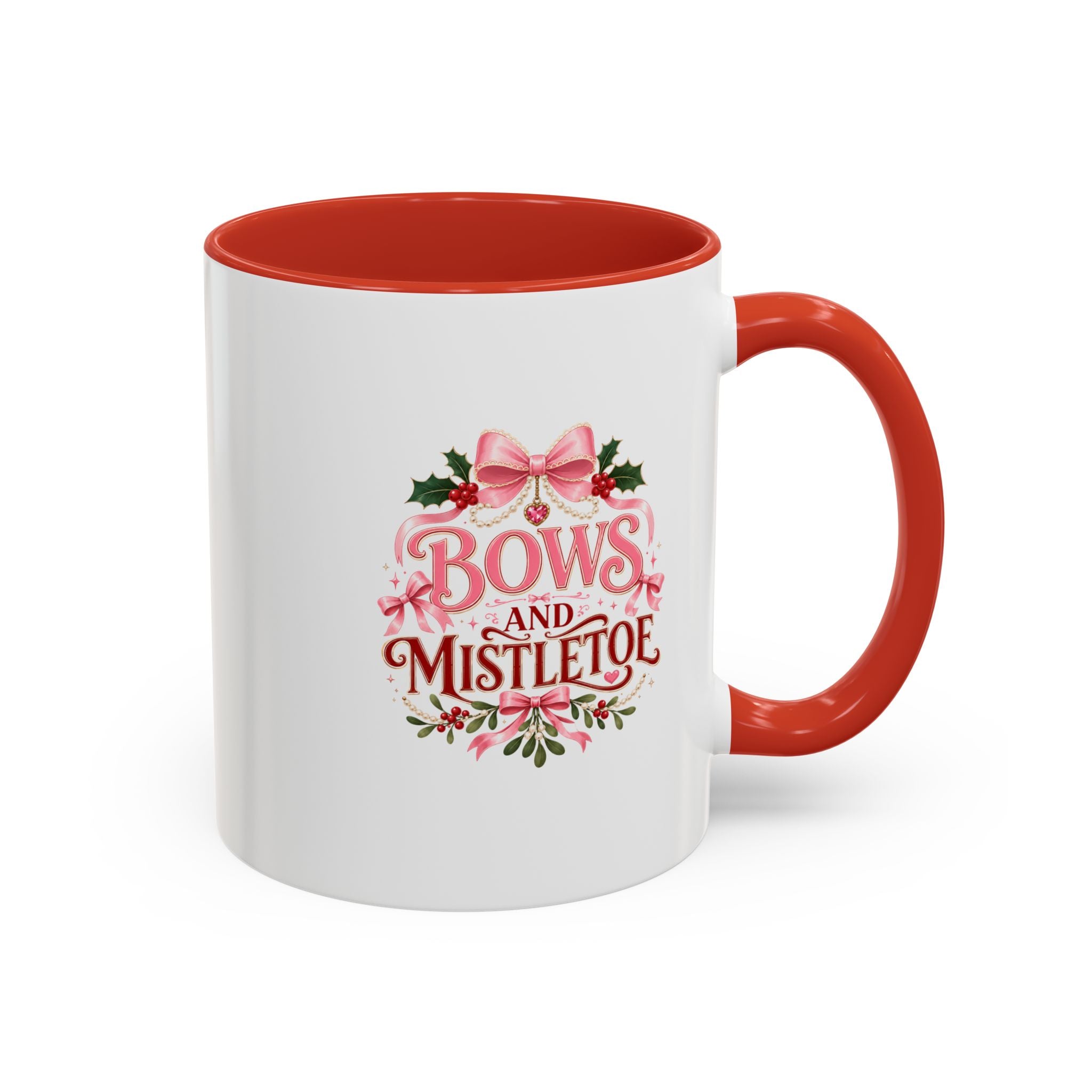 Bows and Mistletoe Accent Coffee Mug — Holiday Floral Christmas Coffee Cup