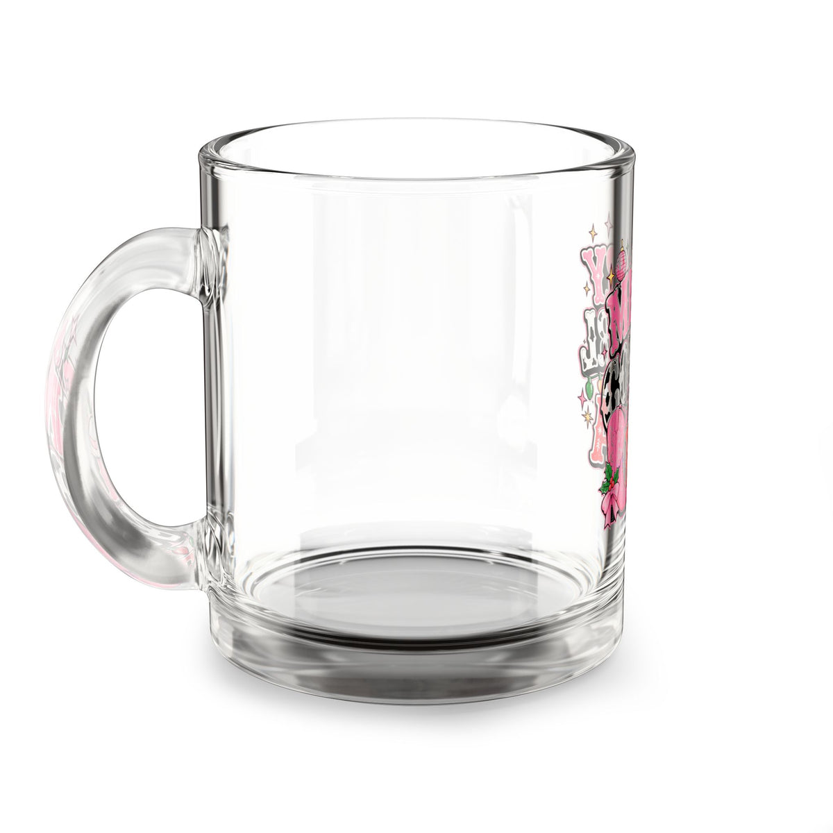 Modern Day Christmas Glass Mug  10oz Glass Mug — Merry Cowgirl Era Pink Cowgirl Christmas Design