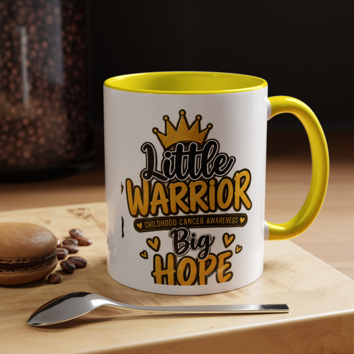 Little Warrior Childhood Cancer Awareness Coffee Mug – "Big Hope" Accent Mug