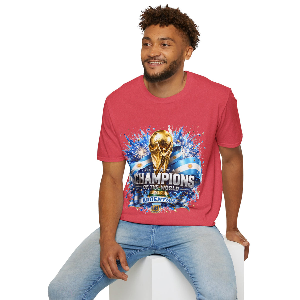 Argentina World Cup Champions T-Shirt — Gold Trophy Celebration Tee