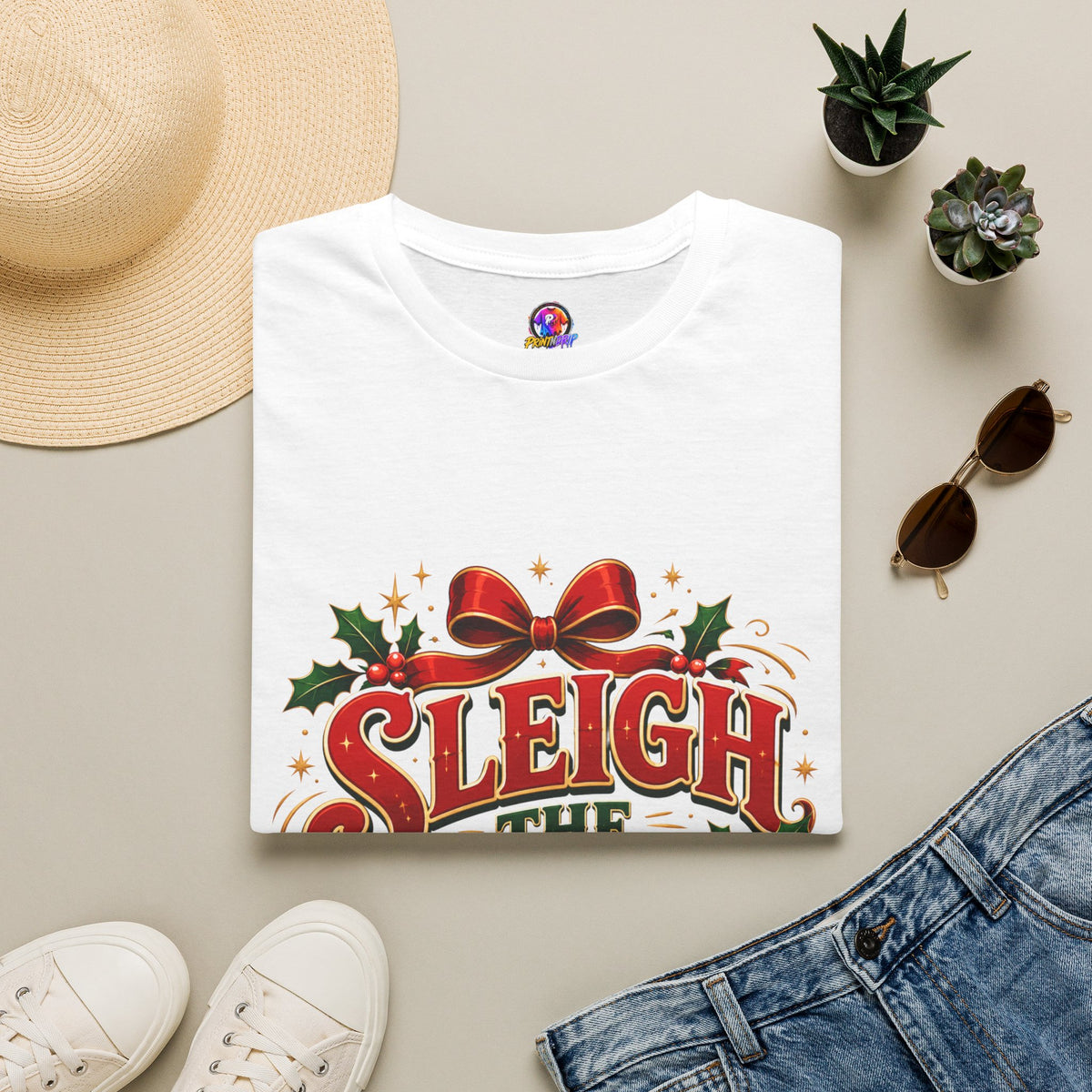 Christmas T-Shirt — "Sleigh the Day" Holiday Graphic Tee