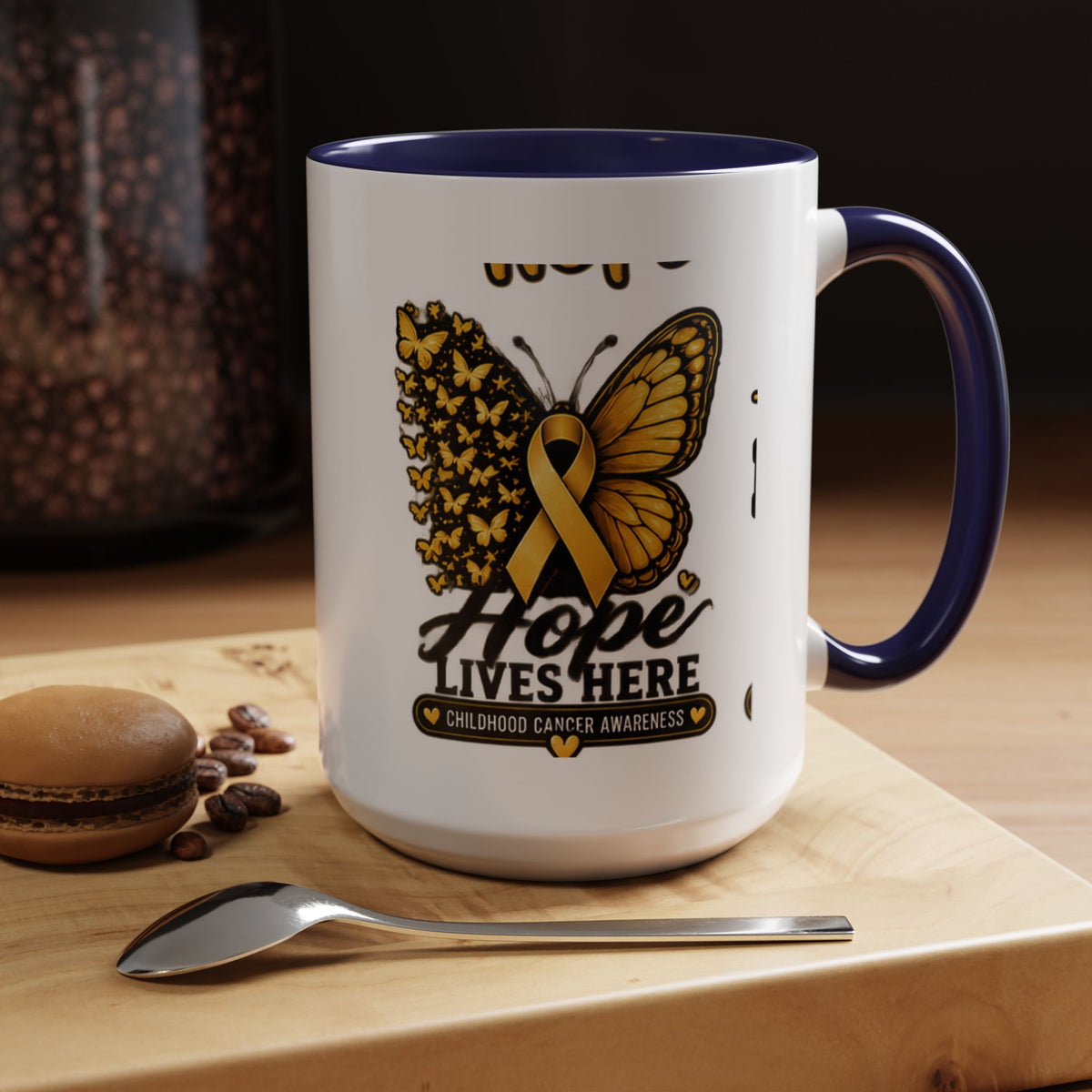 Children’s Cancer Awareness Accent Coffee Mug — "Hope Lives Here" (11/15oz)
